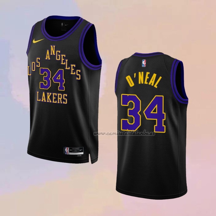 Camiseta Los Angeles Lakers Shaquille O'neal NO 34 Ciudad 2023-24 Negro